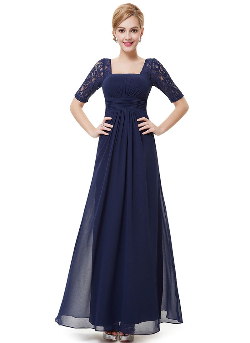 Empire Waisted Navy Lace Chiffon Maxi Dress with Open Back RM452