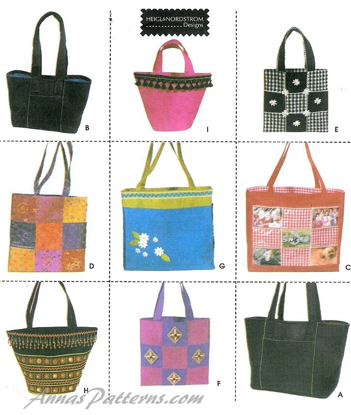 Tote Bag Sewing Pattern Bucket Handbag Carry-All Bookbag Shopper Beach ...