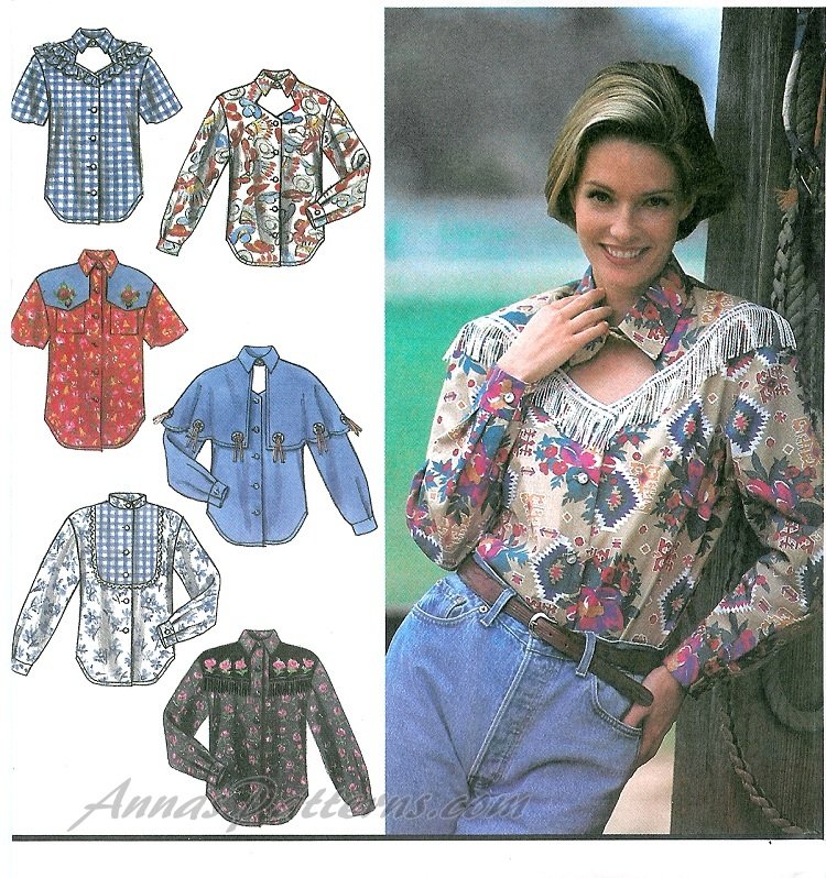 Misses Western Shirt Sewing Pattern Cowgirl Rodeo Square Dance Long