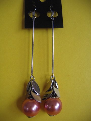 =NEW= Silver Tone Pink Pearl Beads Dangle Earrings