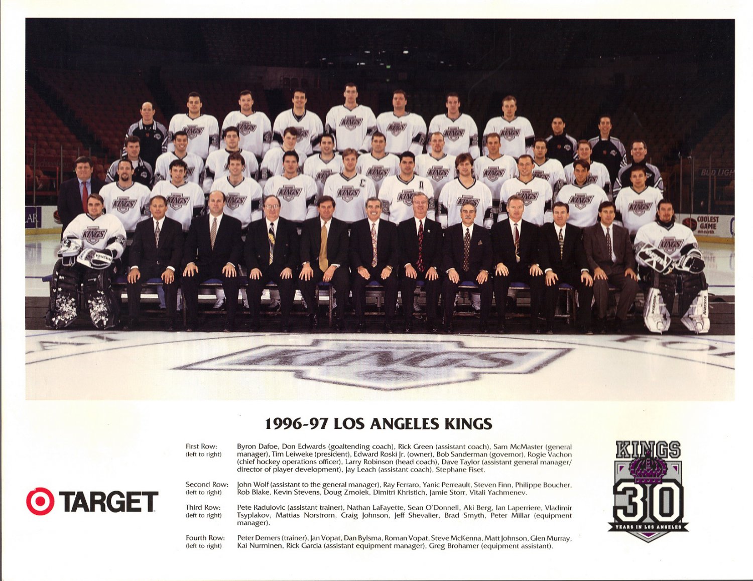 1996-97 Los Angeles Kings Photo From Target Hockey NHL