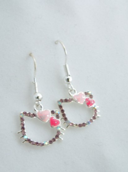 Hello Kitty Sterling Silver Hook Crystal Earrings
