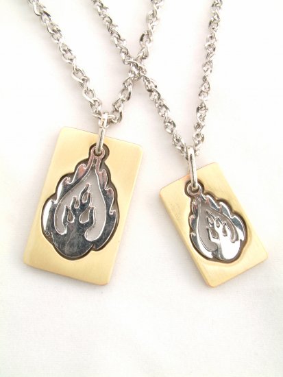 A PAIR OF LOVER COUPLE'S FLAME SHAPE NECKLACE