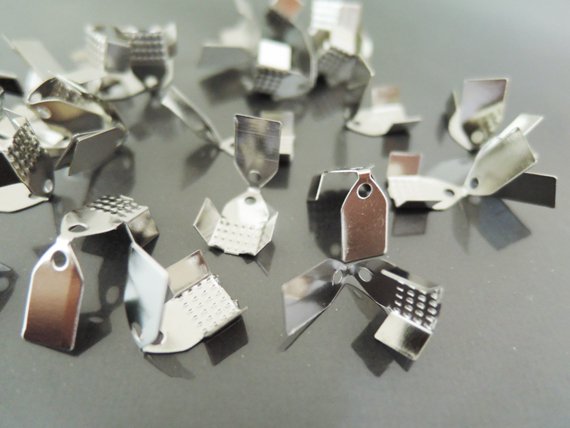 Finding - 20 pcs Silver Plated Flat Clamp Fold Over End Cap Crimps ( Inside 6mm )
