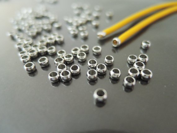 Finding - 20 pcs Silver Metal Crimp Beads Spacer 3mm x 1.5mm ( Inside 2mm )
