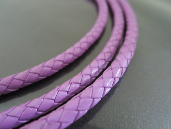 1 Yard 5mm Light Purple Genuine Braided Round Leather Cord