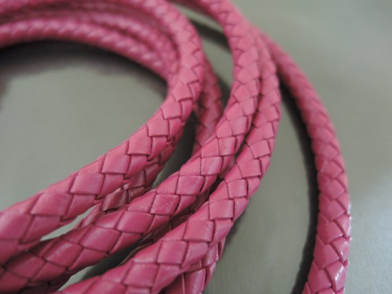 1 Yard 6mm Hot Pink Genuine Braided Round Leather Cord