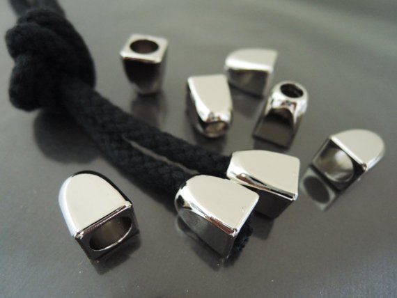 Finding - 10 pcs Silver Plastic Round Tone Cord End Cap with Two Holes 14mm x 12mm