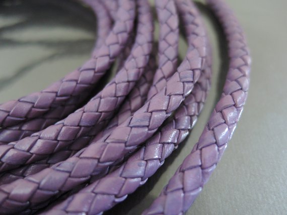 1 Yard 5mm Violet Purple Genuine Braided Round Leather Cord