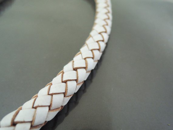Half Yard 9mm White Genuine Braided Round Leather Cord
