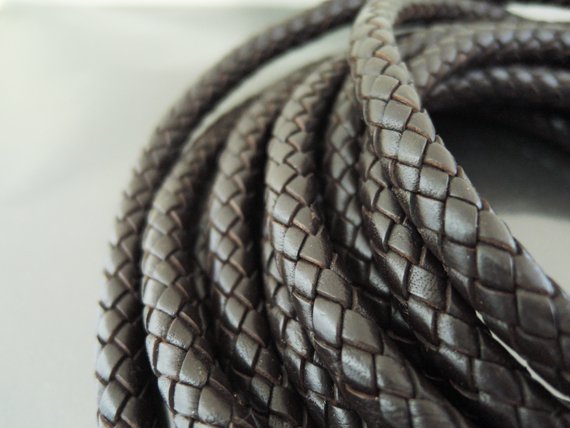 Half Yard 8mm Brown Genuine Braided Round Leather Cord