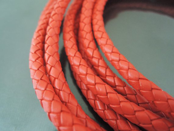 1 Yard 5mm Red Genuine Braided Round Leather Cord