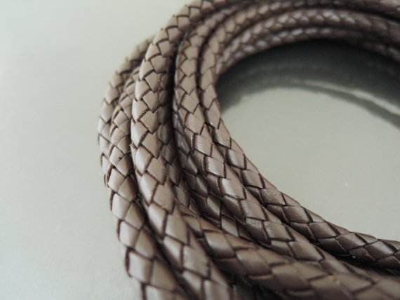 1 Yard 5mm Brown Genuine Braided Round Leather Cord