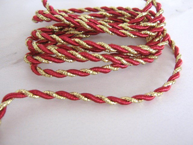 Red Burgandy and Gold Metallic 4mm Trim Twine Cord 1 Yard