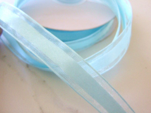 5/8 Inch Wide Blue Organza Satin Center Ribbon Trim 2 yards Floral Supplies