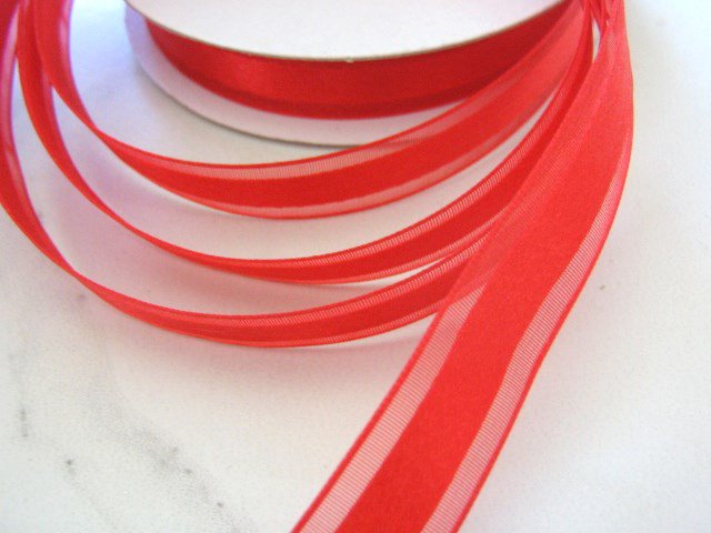 5/8 Inch Wide Red Organza Satin Center Ribbon Trim 2 yards Floral Supplies
