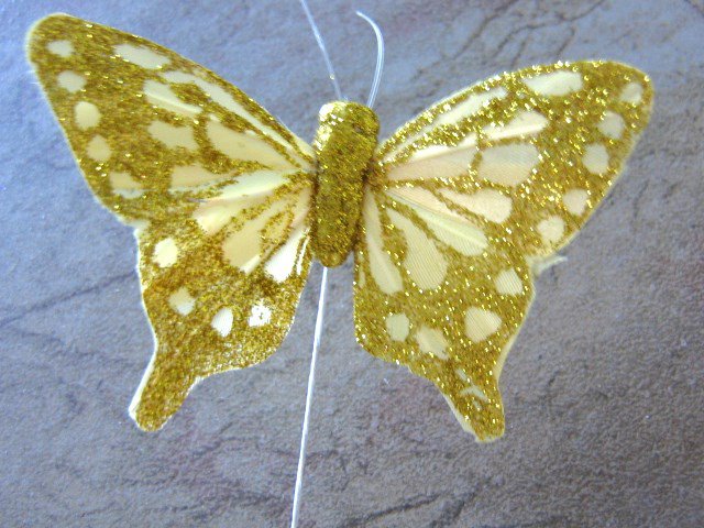 Gold Glitter Butterfly 3 Inch Feather Butterflies Floral Supplies