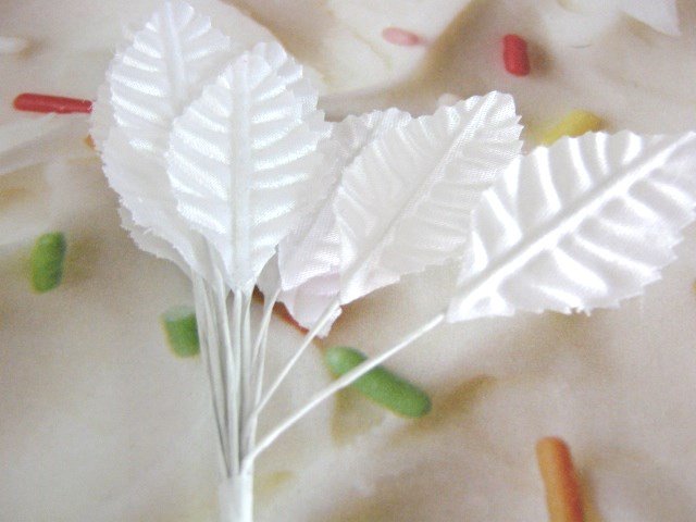 White Leaves Fabric Wired Large 12pcs Floral Supply Corsage