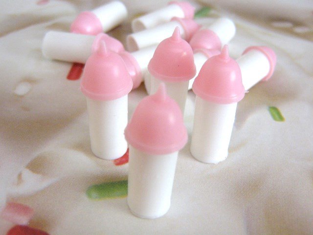 Pink White Baby Bottles 1/4 x 1 1/8 Inch Plastic Baby Shower Party Favor