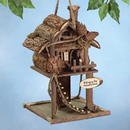 Log Cabin Treehouse Bird Feeder