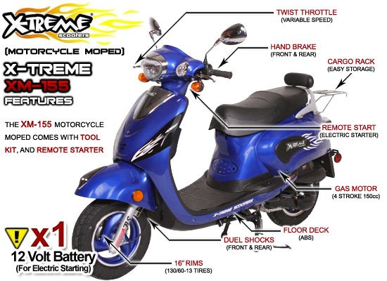 X-Treme XM-155 Italian Style Gas Scooter Moped 150cc