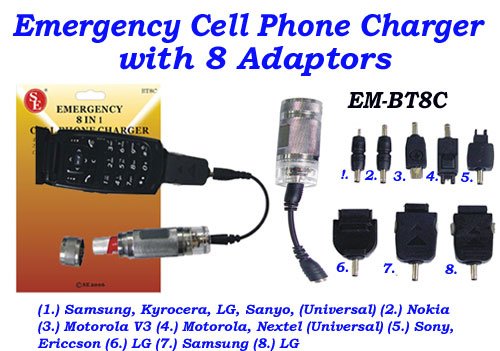 Emergency Cellphone Charger with 8 adaptors