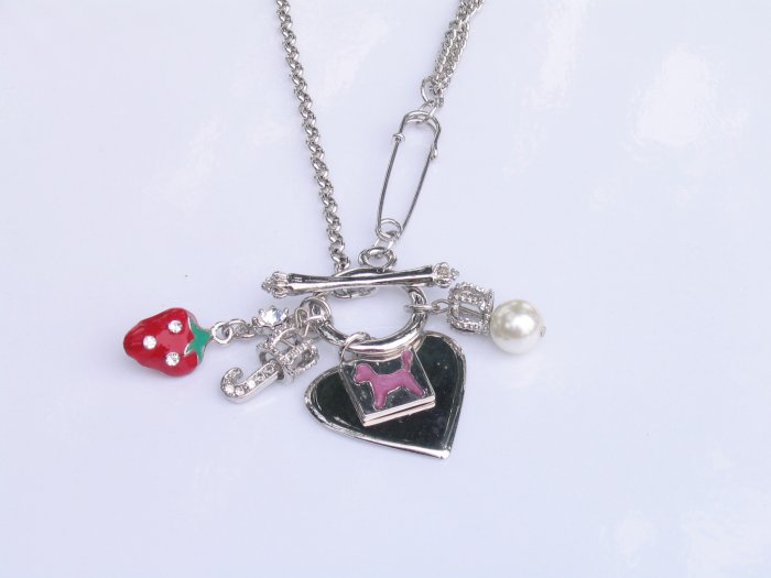 JN02 Juicy Couture Inspired Strawberry Crown Name Tag Charm Necklace wholesale price $8.49