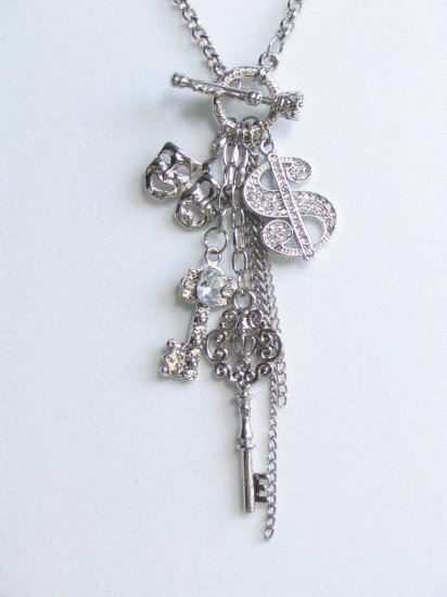 JN06 Laugh Cry Mask crystal Key $ charm Necklace wholesale price $6.29
