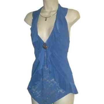 HOTTEST FALL COLOR Turquoise Ruffled Lace Halter 2X