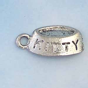 Cat Bowl Pewter Charm - Antique silver (PC413)