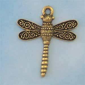 Dragonfly Pewter Pendant - Antique Gold (PC293)