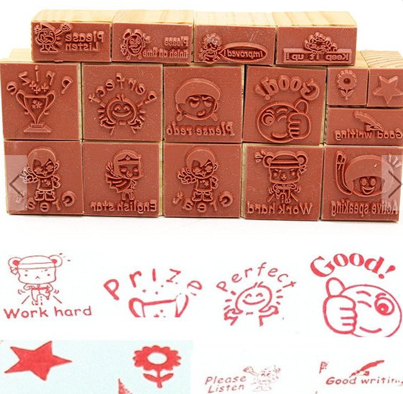 16 pieces wooden stamp set