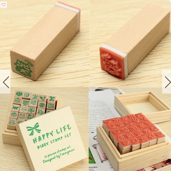 1 box (25 pcs) wooden stamp set