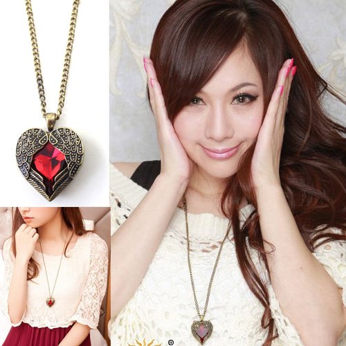 Jewelrycut Retro Vintage Red Elegant Heart Necklace Pendant Angel