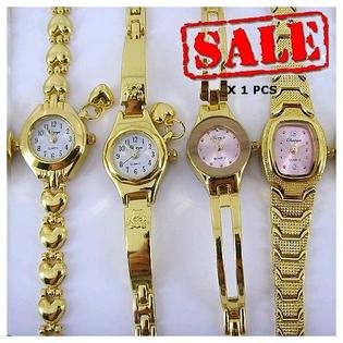 Water Lily Resistant Gold 4 PCS Stainless Steel Watch For Women