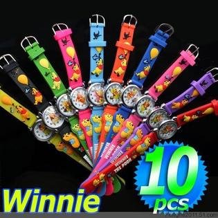 10pcs 3D Winnie Cartoon Children Kids Analog Quartz Wrist Watches