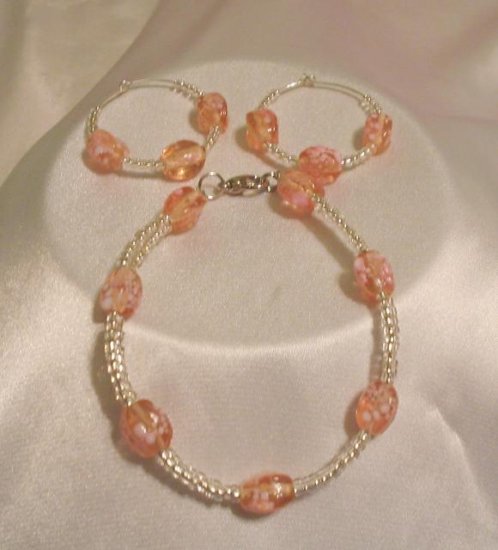 PINK AND SILVER BRACELET AND EARRINGS
