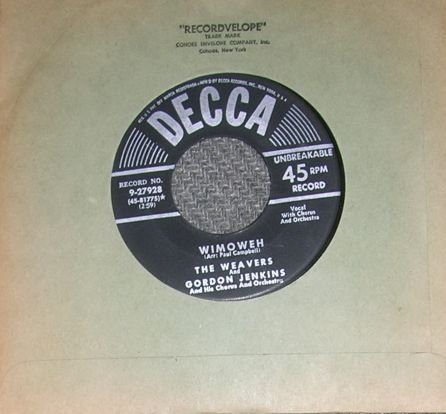RARE The Weavers & Gordon Jenkins Wimoweh 45 Record NM