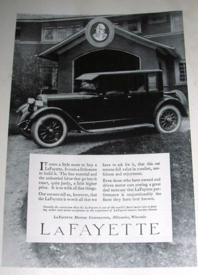1923 Lafayette Automobile Car Ad & General Electric Ad