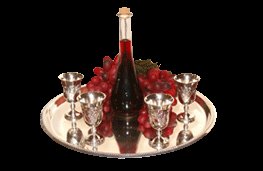 Round Wine Server Tray with Kidush Silver Polish Cups