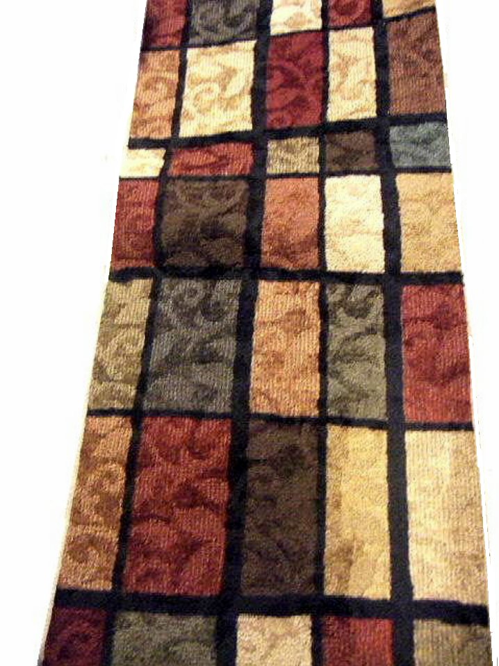 Contemporary Floral Block Rug Runner