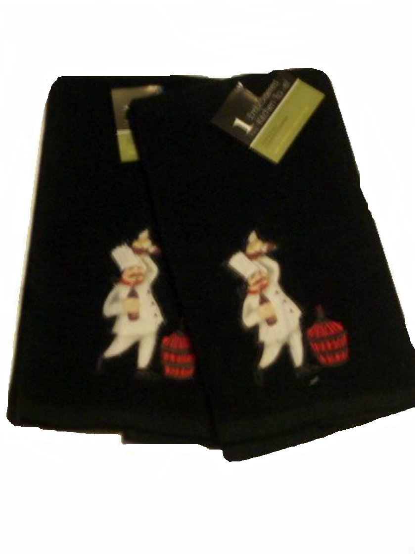 Fat Chef Embroidered Kitchen Towels Wine Grapes Cheese