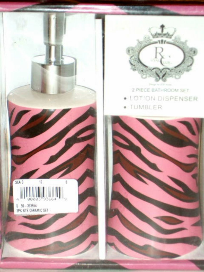 Pink Zebra Stripe Bath Accessories Lotion Pump Tumbler