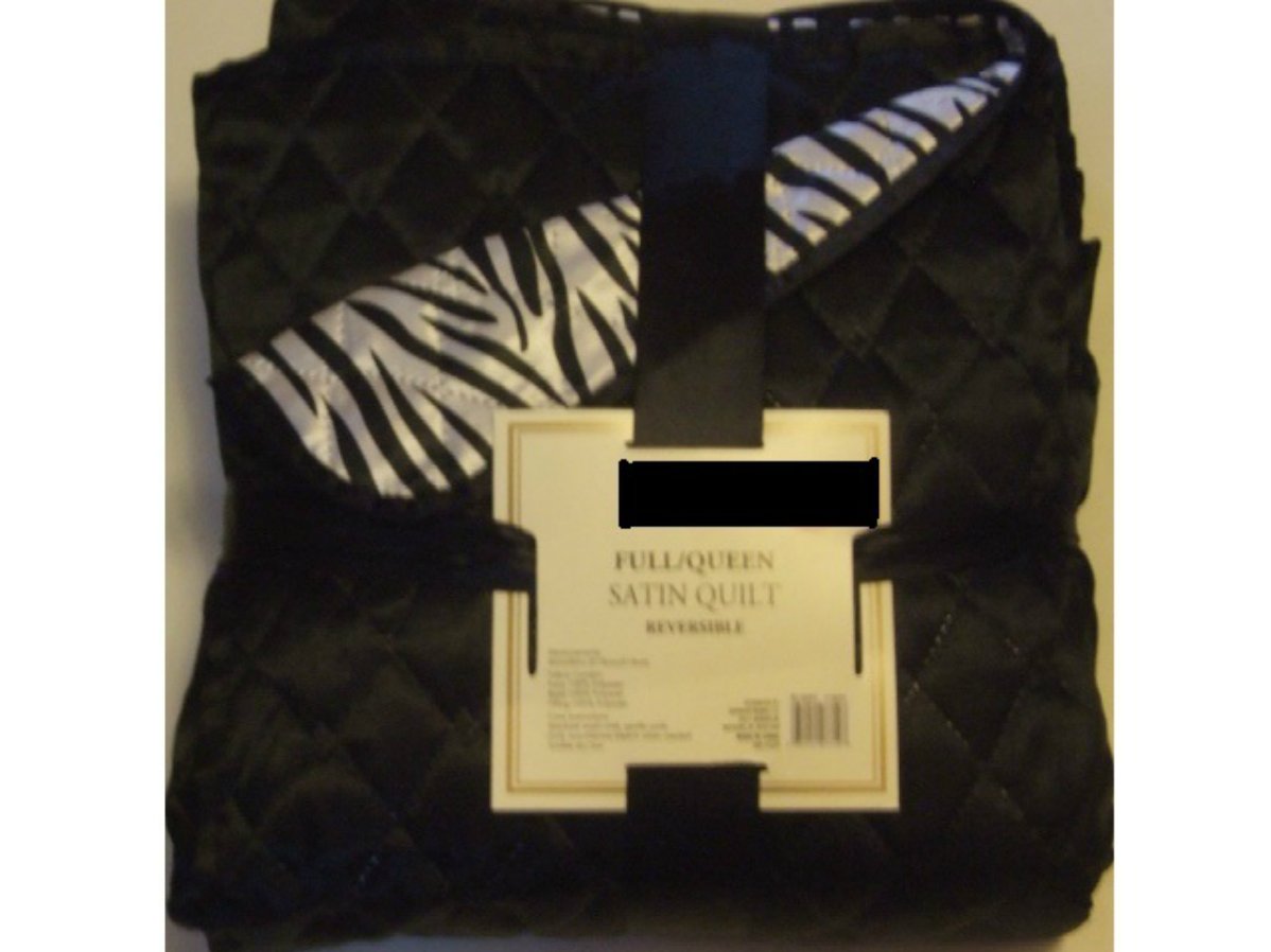 Black Zebra Print Reversible Satin Quilt Full Queen