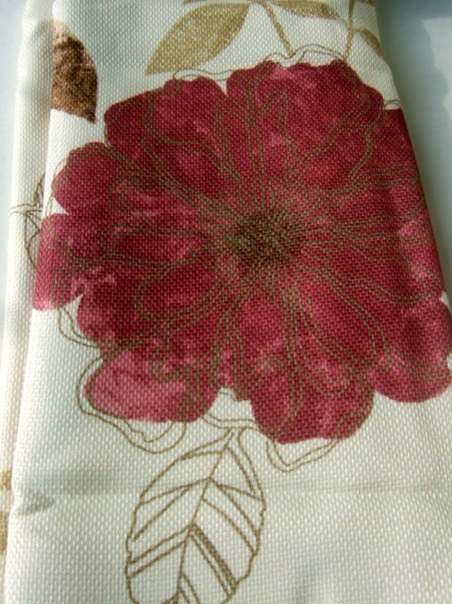 Cream and Plum Floral Fabric Shower Curtain