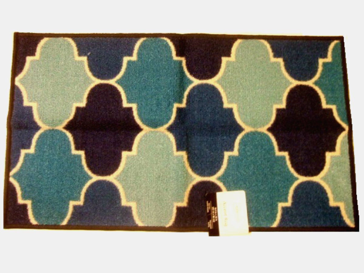 Blue Fretwork Trellis Design Accent Rug