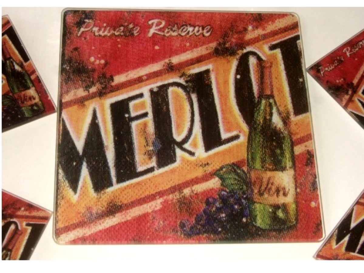 Merlot Wine Trivet Coasters Set with Cheese Knife