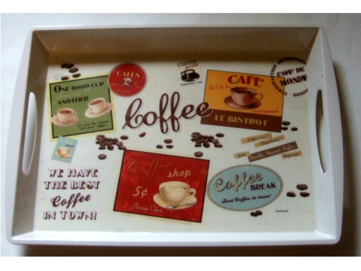 Large Coffee Themed Kitchen Tray Cups of Coffee