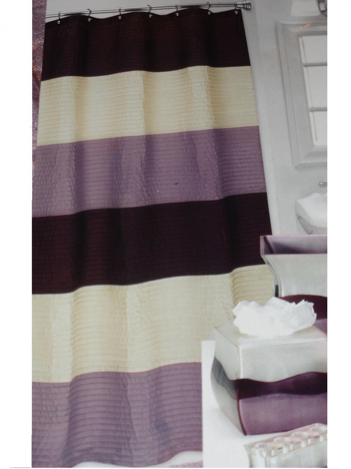 Popular Bath Reflection Lilac Cream Brown Striped Shower Curtain