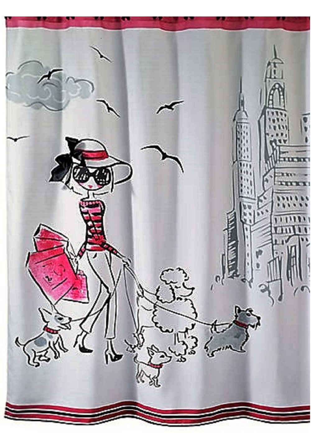 Avanti Chloe Pink Black Fabric Shower Curtain